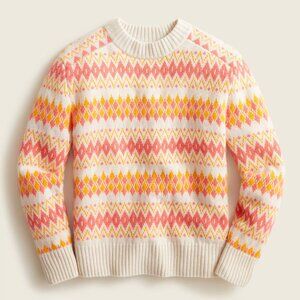 NWT J.Crew Cashmere Fair Isle Crewneck Sweater in Heather Muslin Coral S